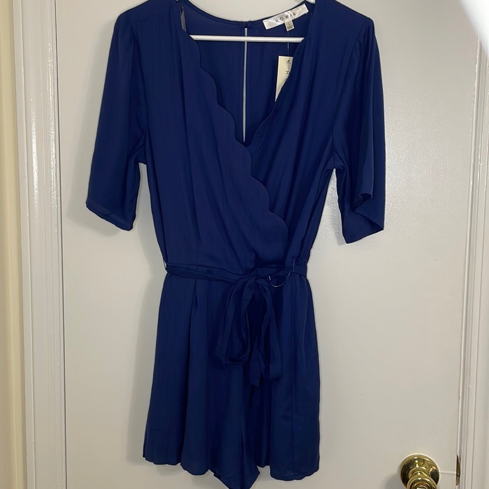 NWT Row A blue romper with scalloped neck, large